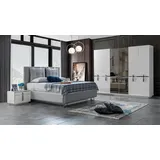 JVmoebel Schlafzimmer-Set Hochwertig Schlafzimmer Set Weiß Bett Kleiderschrank 2 Nachttische, (4-tlg., 4tlg Set(Bett +2x Nachttische+Kleiderschrank), Made in Europa weiß