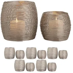Amagohome Teelichthalter 12-teilig  Set 2 x  6 VE Windlichter Kerzenständer Paris Kerzenhalter : silber