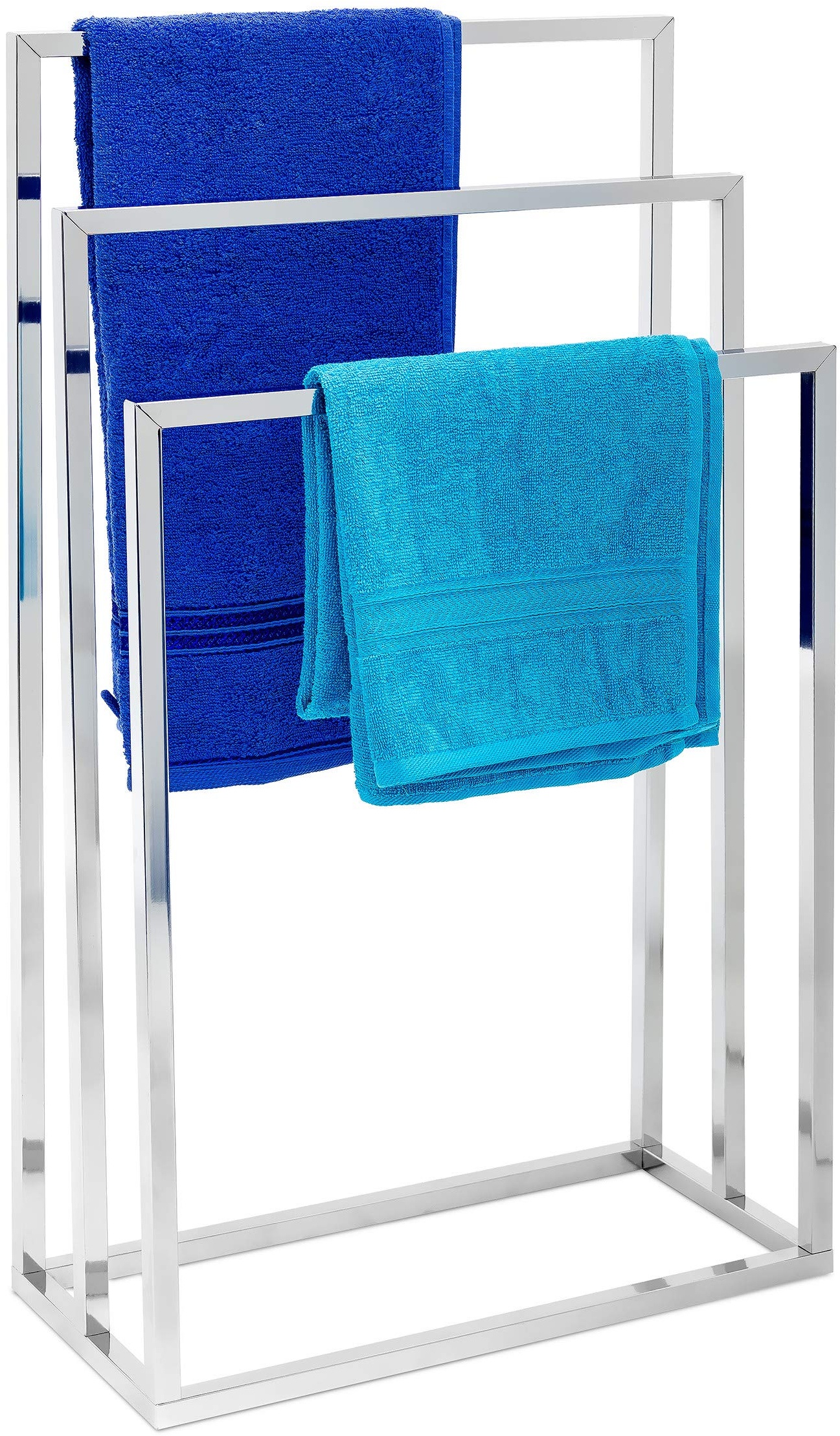 Relaxdays Handtuchständer H x B x T: ca. 82,5 x 46 x 21 cm Handtuchhalter aus verchromtem Metall in Edelstahl-Optik Badehandtuchhalter mit 3 Handtuchstangen als Badaccessoire und Kleiderbutler, silber