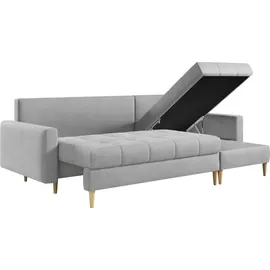 MKS Meble Ecksofa Wohnzimmer - L-form mit Schlaffunktion und Bettkasten - ASTRA - Hellgrau - Hellgrau