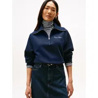 Tommy Hilfiger Damen, Sweatshirt mit Reißverschluss Classic Script Fleece Half-Zip, blau (Dark night navy), XL - XL