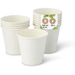 BIOZOYG 50 Stück kompostierbare Einwegbecher 150ml / 6oz Pappbecher, Trinkbecher, Wegwerfbecher, Getränkebecher, einwandig, weiß, kompostierbar
