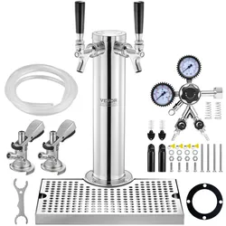 VEVOR Kegerator-Turm-Kit, Bier-Umrüstsatz mit zwei Zapfhähnen, Bier-Turmspender aus Edelstahl mit Doppelmessgerät W21.8-Regler und A-System-Fasskupplung, Bier-Tropfschale für Partys zu Hause
