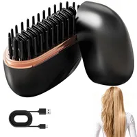 Mini Glätteisen Kabellos, 2 in 1 Glättebürstemit 3 Temperaturstufen & Aufheizen, Wiederaufladbare Tragbare Hair Straightener Brush, Haarglätter Bürste für Reisen tägliche Nutzung (Schwarz)