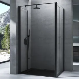 mai & mai Duschkabine Duschabtrennung mit Drehtür 80x90x195cm Hebe-senk-mechanismus inkl. Duschtasse 8mm Esg-sicherheitsglas Nano-beschichtung Rav66 Schwarz