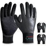 KAYGO Wasserdichte Arbeitshandschuhe für Herren und Damen mit Doppel Latex Beschichtung, Rutschfester Gut Grip für Garten Auto Waschen Fisch Reinigung (Schwarz, XL, Gr 10, 3 Paar)