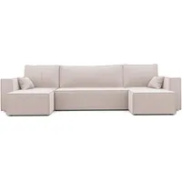 IDOHOME 312x145 Cord Wohnlandschaft U Form mit Schlaffunktion (268x125) und Bettkasten - Sofa U Form mit Schlaffunktion - Cord Couch Beige