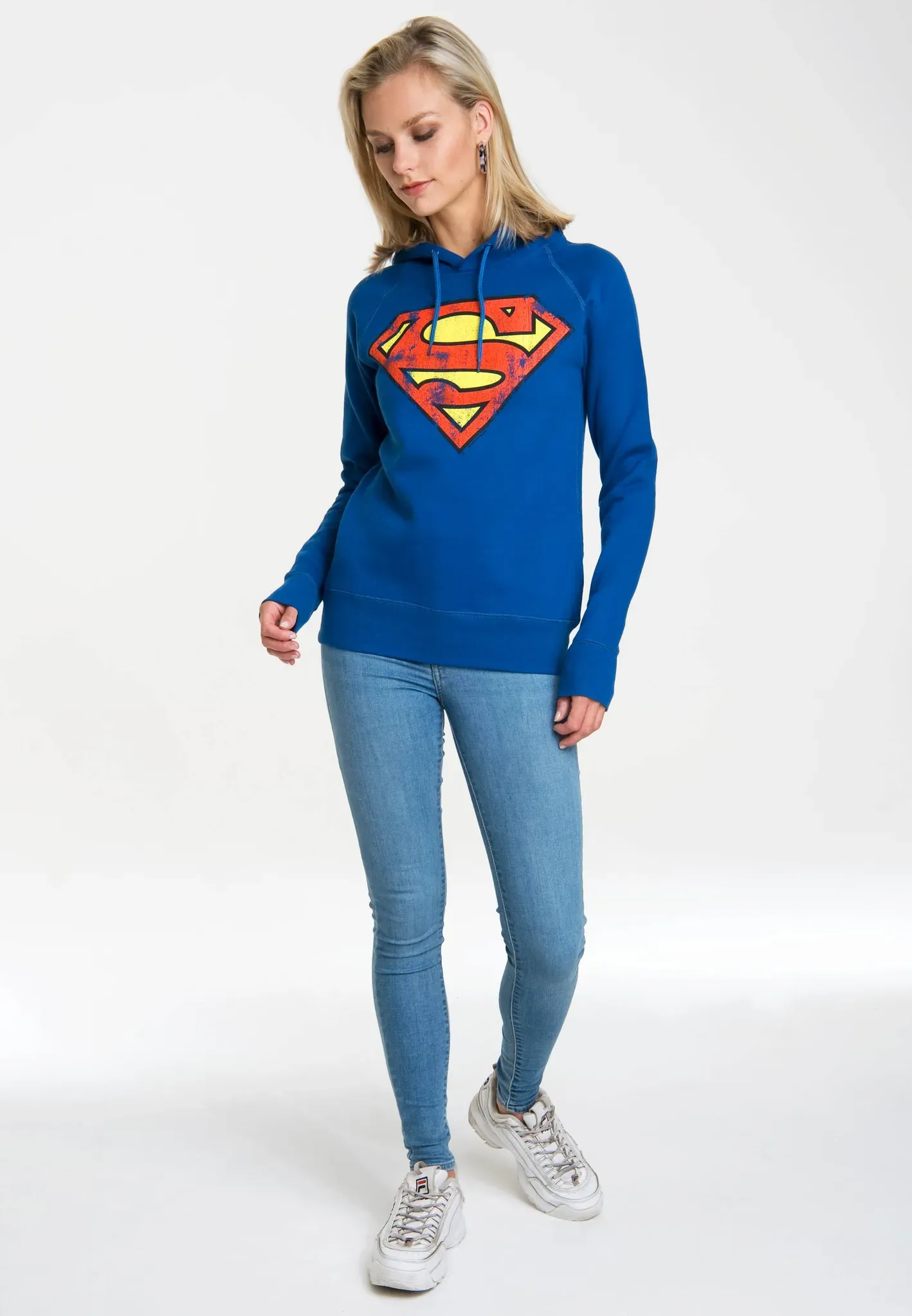 Kapuzensweatshirt LOGOSHIRT "DC - Superman Logo" Gr. L, blau Damen Sweatshirts mit Superhelden-Print