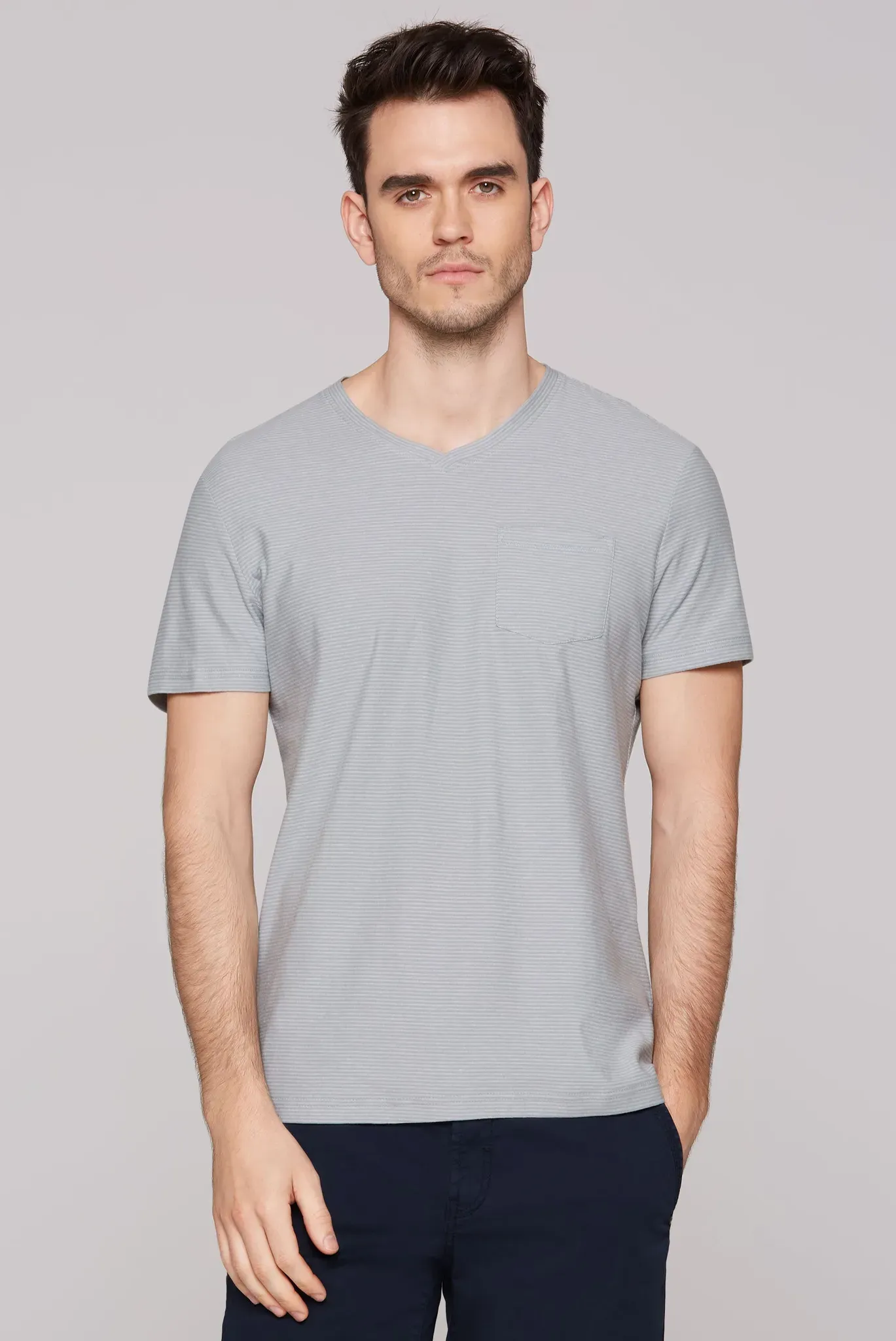 V-Shirt CMPD, Herren, Gr. L, smokey mint, Single Jersey, Material: 100% Baumwolle, Strukturmuster, figurbetont normal, V-Ausschnitt, eingesetzt gerader Abschluss, Shirts, aus Baumwolle