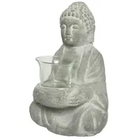 MARELIDA Teelichthalter Buddha - Steinoptik - H: 20cm grau