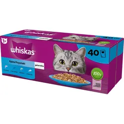 WHISKAS Adult 40 x 85 g Fischaromen in Gelee Lachs, Thunfisch, Kabeljau, Weißfisch
