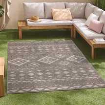 Carpet City In-& Outdoor Teppich - Quadratisch 150x150 cm - für Innen-& Außenbereich - Wetterfest Balkon-Teppich, Terrasse, Flur, Küche - Wohnzimmer-Teppiche - Hochtief/ 3D-Effekt - Ethno-Look in Braun