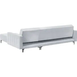 Beliani 4-Sitzer Ecksofa Links Hellgrau Samt Gesteppt L-förmig mit Schlaffunktion Schwarzen Metallbeinen Modern Glamourös Modulsofa Schlafsofa