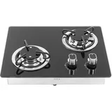 Qiilu Gaskochfeld,RV Gasherd 2 Brenner 1.8Kw Power Gehärtetes Glas Panel Einfach zu reinigen Gas Koch Top Kochfeld Gaskochfeld Gaskocher Kocher Kochfelder für Boot Caravan
