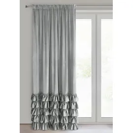 Eurofirany Carli Samtvorhang mit Rüsche, Velvet Vorhang mit Kräuselband -1 STK. Vorhang Blickdicht, Verdunkelung, Exklusiver Vorhang für Wohnzimmer, Schlafzimmer, 140x250 cm, Grau