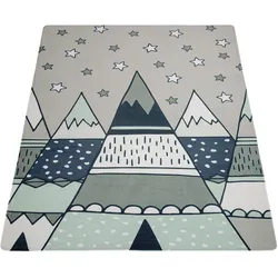 Kinderteppich PACO HOME "Chicos 553", grau, B:155cm H:2mm L:230cm, Polyester, Teppiche, Flachgewebe, Motiv Berge & Sterne, Kinderzimmer