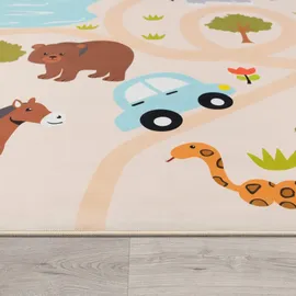Paco Home Kinderteppich Spielteppich Dschungel rutschfest Creme Grün 200x290 cm & Autos, Kinderzimmer
