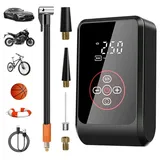 TUWENA Akku-Luftpumpe Elektrische Luftpumpe, Kabellose Reifenpumpe mit Manometer (150 PSI), LED-Leuchte, Tragbarer Fahrradpumpe für Auto/Fahrrad/Motorrad/Ball schwarz