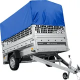 Autotransportanhänger auf Federn 230x125 UNITRAILER FORCE 230/R KIPP mit Gitterwänden, H-800 Rahmen und blauer Plane