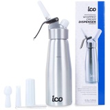 ICO Sahnespender aus Aluminium für Hausgemachte Schlagsahne, Sahnesyphon 500ml für Desserts, Saucen, Mousse und infundierte Öle, Verwendung mit 8g N2O Sahnekapseln.