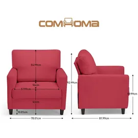 COMHOMA Relaxsessel Leinenbezug 70 x 90 x 80 cm Rot