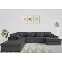 Wohnlandschaft OTTO HOME "Florid U-Form", schwarz, B:360cm H:75cm T:260cm, Baumwollmix (60% Baumwolle/40% Leinen);Struktur fein (100% Polyester);Samtoptik (100% Polyester);Samtvelours (100% Polyester);Struktur (100% Polyester);Struktur recycelt (100% recyceltes Polyester), Sofas, Wohnlandschaft, 6 Teile, bestehend aus Modulen, viele Bezugsqualitäten, auch in Cord