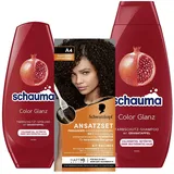 Schwarzkopf Ansatzset A4 Dunkelbraun Stufe 3 (44 ml) Haaransatz kaschieren in nur 10 Minuten, Ansatzfarbe & Schauma Farbschutz-Shampoo (400 ml) & Spülung (200 ml) Color Glanz pflegt coloriertes Haar