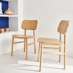 2er Set Stühle aus Hevea-Holz, geschwungene Form, gebürstete Oberfläche