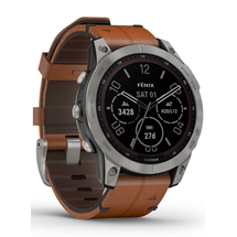 Garmin Fenix 7 Sapphire Solar Titanium Titan mit braunem Lederarmband