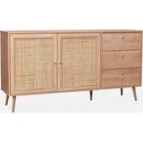 sweeek - Skandinavisches Sideboard, Holzeffekt Mit Rattangeflecht, 2 Türen, 150 Cm