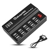 USB Ladestation, 5,5x3,3x1,4 Zoll 12-Port USB Hub 5V/12A Netzteil Handy Schnellladegerät Netzadapter Multiport Charging Station Desktop Power Hub Ladeadapter für Smartphone Tablet MP3 MP4 USB Geräte