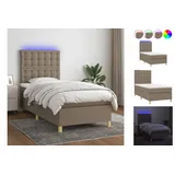 vidaXL Boxspringbett mit Matratze & LED Taupe 90x200 cm Stoff