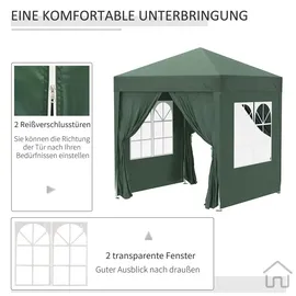 Outsunny Pavillon 2x2m Faltpavillon 4 Seitenwände mit Fenster Tragetasche Stahl