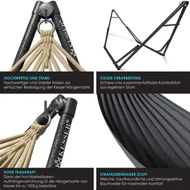 Kesser KESSER® Hängematte Vill mit Gestell Metall Faltbar verstellbar Stabiler Rahmen Indoor & Outdoor Mit Tragetasche + Beutel Hängesessel Hängemattengestell Camping Garten Pool Balkon Terrasse