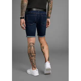 Bruno Banani Jeansshorts BRUNO BANANI "Hutch-Shorts", Jungen, Gr. 42, Länge 32, blau (dunkelblau), Denim/Jeans, Obermaterial: 98% Baumwolle, 2% Elasthan, unifarben, normal kurz, Jeans Jeansshorts, gerade geschnittene kurze Beine, niedrige Leibhöhe