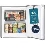 Stolthoff® Mini Gefrierschrank 32 L, Glasablage, 4-Sterne-Gefrierbox bis -18 °C, kompakter Tiefkühlschrank, leise 39 dB, manuelle Temperaturregelung, freistehend, Silber