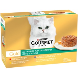 Purina 12x85g Gourmet Gold Raffiniertes Ragout Mix mit Gemüse Katzenfutter nass