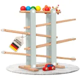Stabile Kugelbahn L aus Holz Grün, 7 niedliche Mobile wie Auto, Blume, Kasper, Kugel, große Murmelbahn für Kinder, Rennbahn für Baby und Kleinkind, Motorikspielzeug