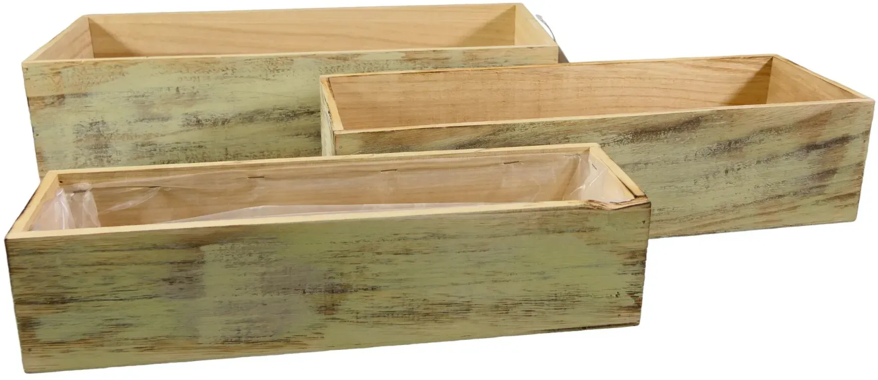 Schublade Holz S/3 45x18x11cm 41x14x9,5+37x10x8,5cm  - grün