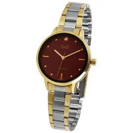 Q&Q Damenuhr mit Edelstahlarmband, 3 bar, bicolor/rot