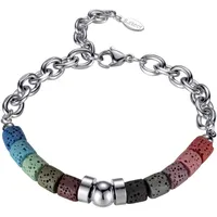 FIRETTI Armband mit Lavastein beige/blau/braun/grün/rosa 23,5 cm