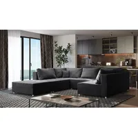 Fun Möbel Wohnlandschaft Sofa ANDRO Schlaffunktion und Hocker Stoff Fresh Anthrazit - Grau