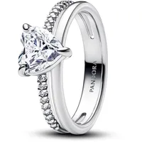 Pandora Timeless Doppelband Herz Ring aus Sterling Silber mit Zirkonia, Größe: 56, 193100C01-56