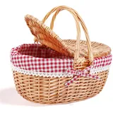 Picknickkorb Handgefertigter mit doppeltem Klappdeckel & klappbarem Griff, tragbarer Weidenkorb mit abnehmbarem waschbarem Innenfutter für Outdoor-Picknicks, Camping, Einkaufen, Storage, Hiking, BBQ