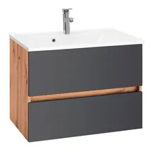 WELLTIME Waschbeckenunterschrank WELLTIME "Lucca", grau (eichefarben, eichefarben, grau), B:60cm H:56cm T:47cm, Schränke, Waschbeckenunterschrank, Badmöbel, Waschtisch inkl. Waschbecken, Breite 60 cm