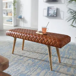 Kadima Design Springbock-Lederbank, Elegante Sitzbank aus Massivholz und hochwertigem Echtleder. 115x38x53 cm