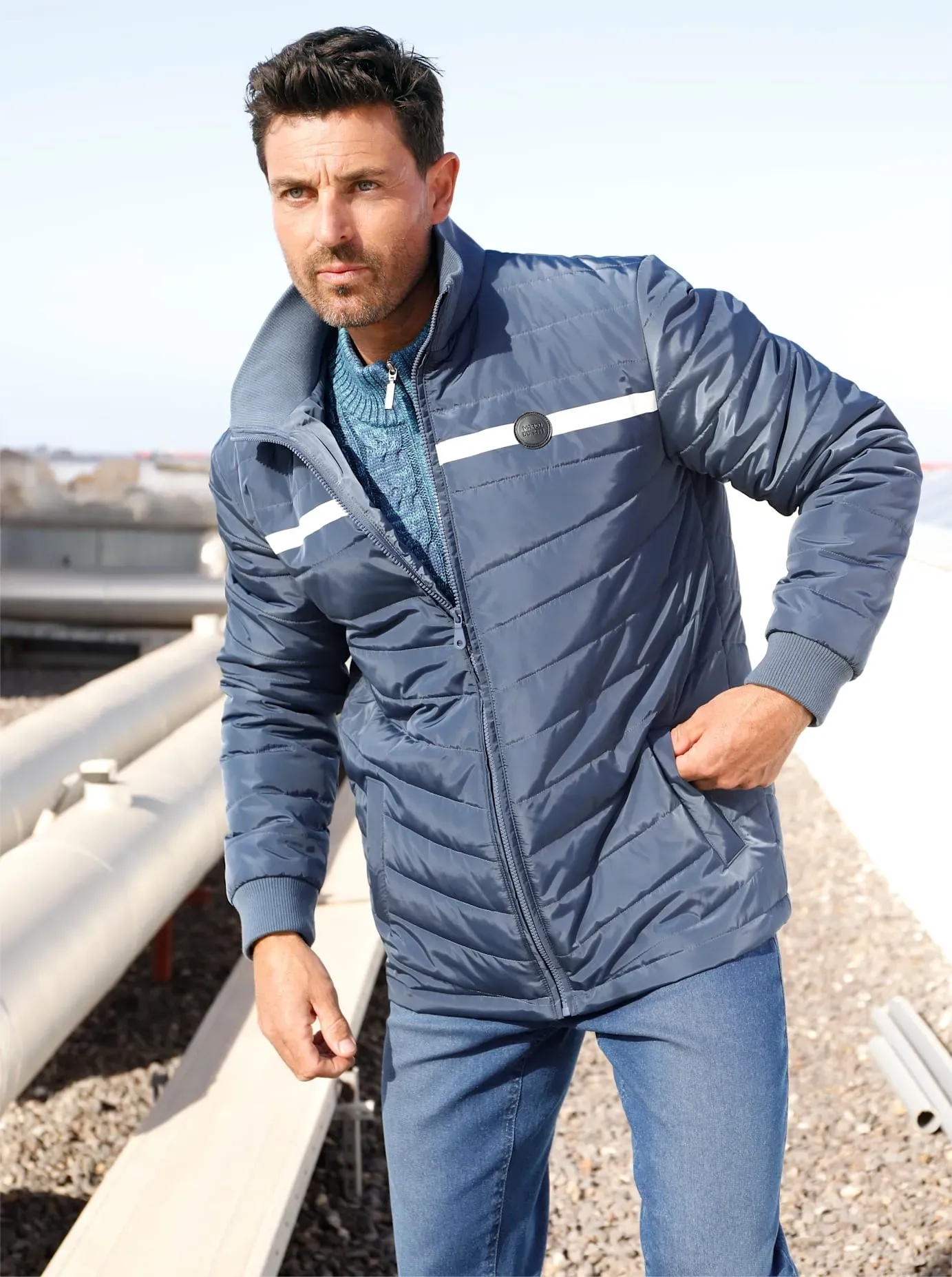 Steppjacke MARCO DONATI, Herren, Gr. 50, blau (rauchblau), 100% Polyester, gemustert, unifarben, Jacken Steppjacke