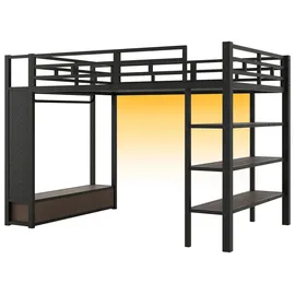 stilvora Hochbett mit offenem Kleiderschrank 140 x 200 cm Metall schwarz