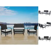 vidaXL 4-tlg. Garten-Lounge-Set mit Auflagen Poly Rattan Schwarz