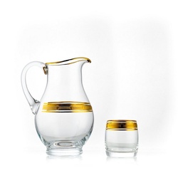 Crystalex Gläser-Set Wasserset Lemonade Gold 7 teilig Set Kristallglas sechs Wassergläser + eine Kanne, Bleikristall, Kristallglas, Gravur weiß